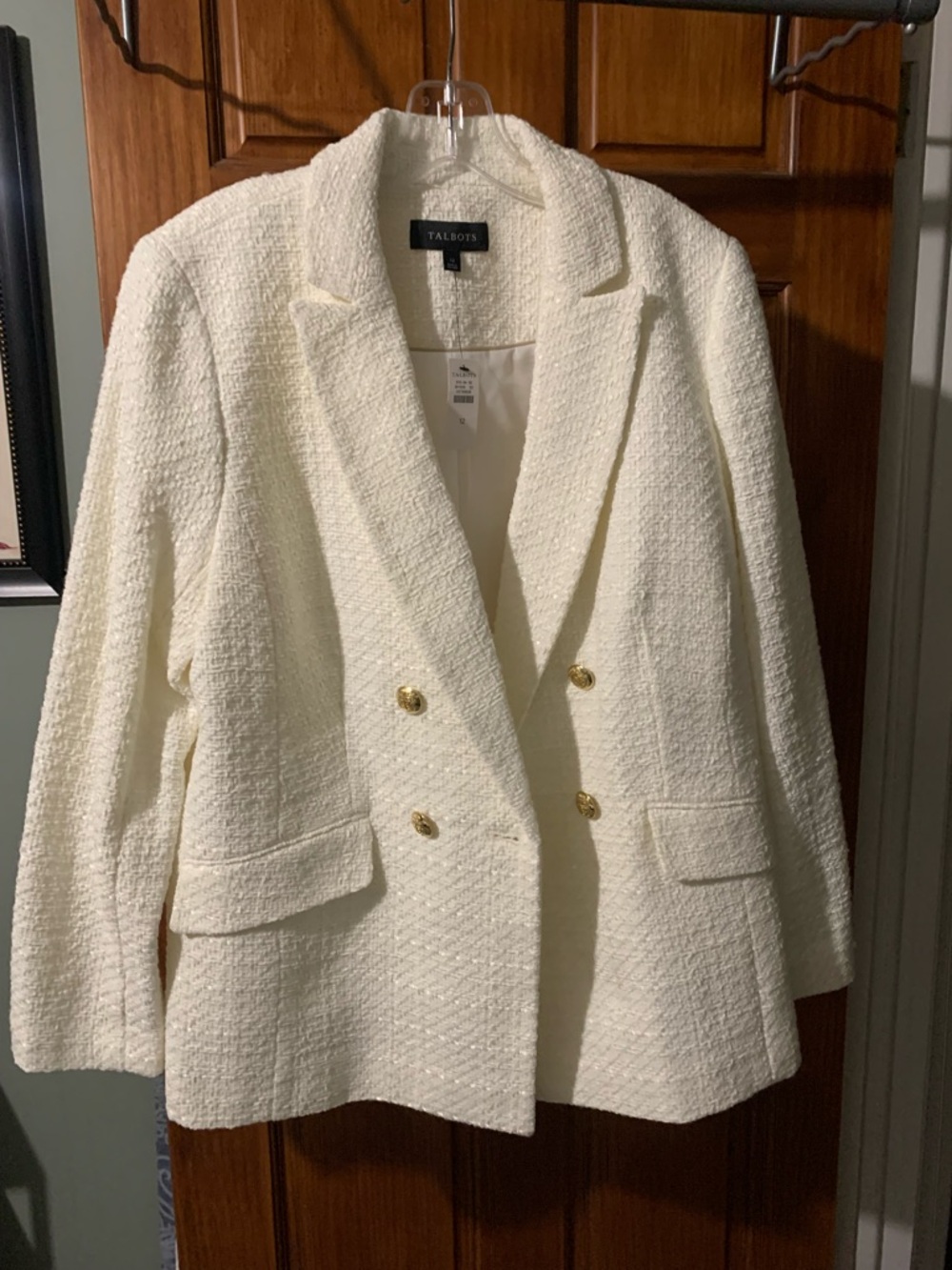 Talbots Cream-White Textured Tweed Blazer